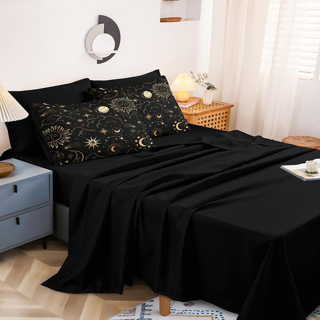 Black Golden Quilt Set 3/4pcs Set Sun and Moon Large Bag Bedding Set Posy Bedding Set Mandela Quilt Cover 100% Soft Microfiber