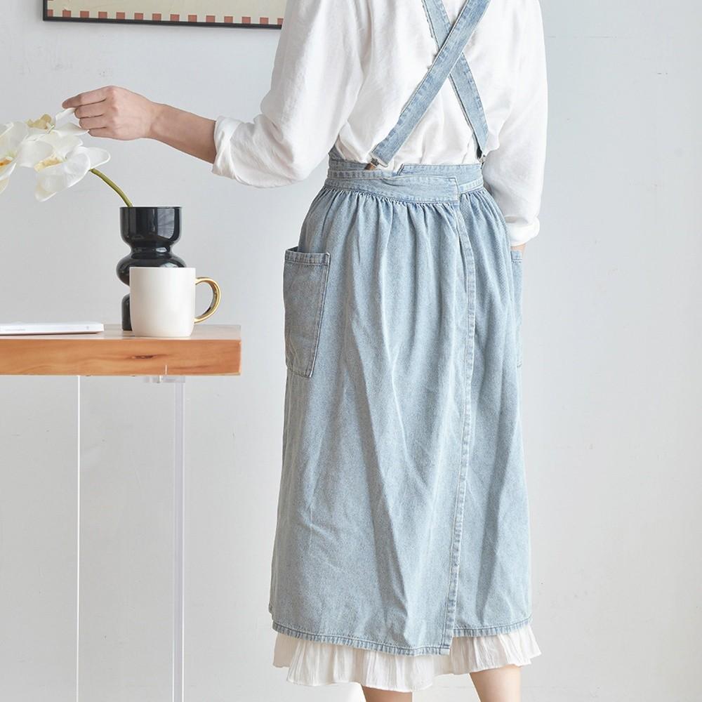 Винтажный джинсовый фартук Хлопковый холщовый фартук с нагрудником Фартук устойчивый к пятнам Кухонный для готовки и выпечки