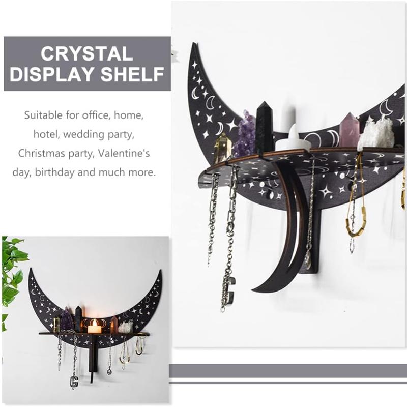 3 Colors Wall Mounted Moon Candle Holder Display Crystal Hanging Placement Shelf Wooden Decoration Candlestick Bohemian Decor