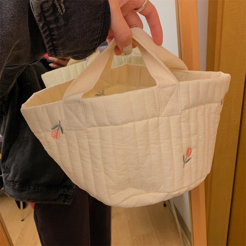 18 Spring New Quilted Bear Embroidery Storage Bucket Toy Snack Storage Basket Hand Carrying Bucket