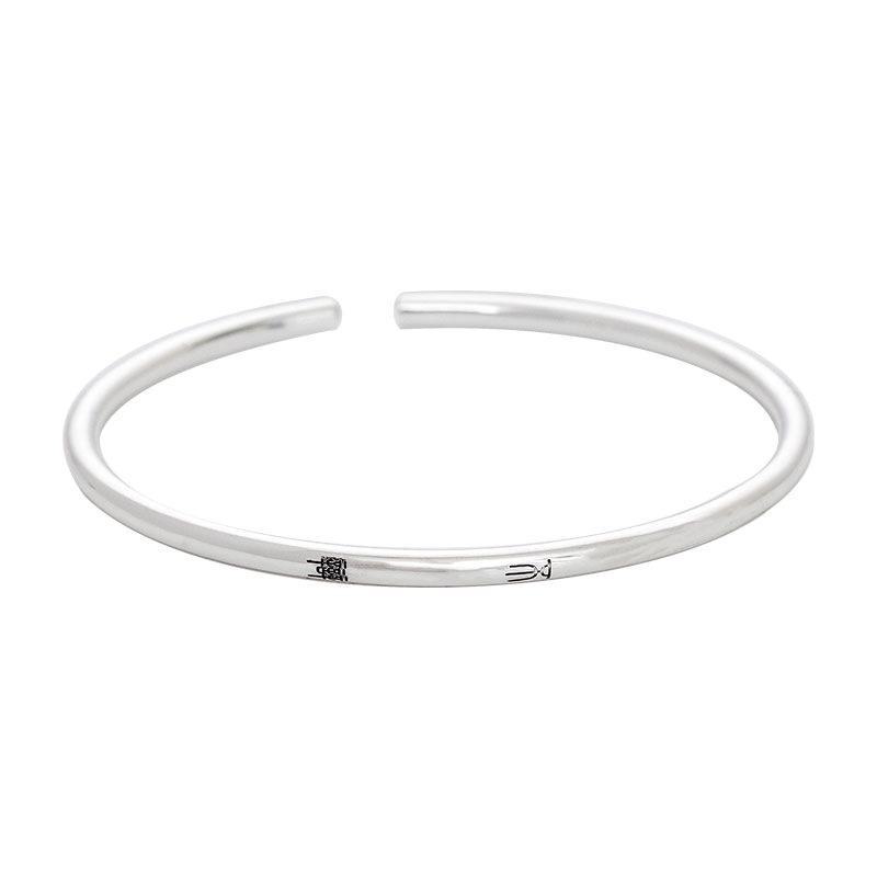 Браслет Banyan Tree S999 Silver Shendu: Женский тонкий открытый браслет в китайском стиле с маленькими иероглифами-печатями, художественный подарок для индивидуальности.