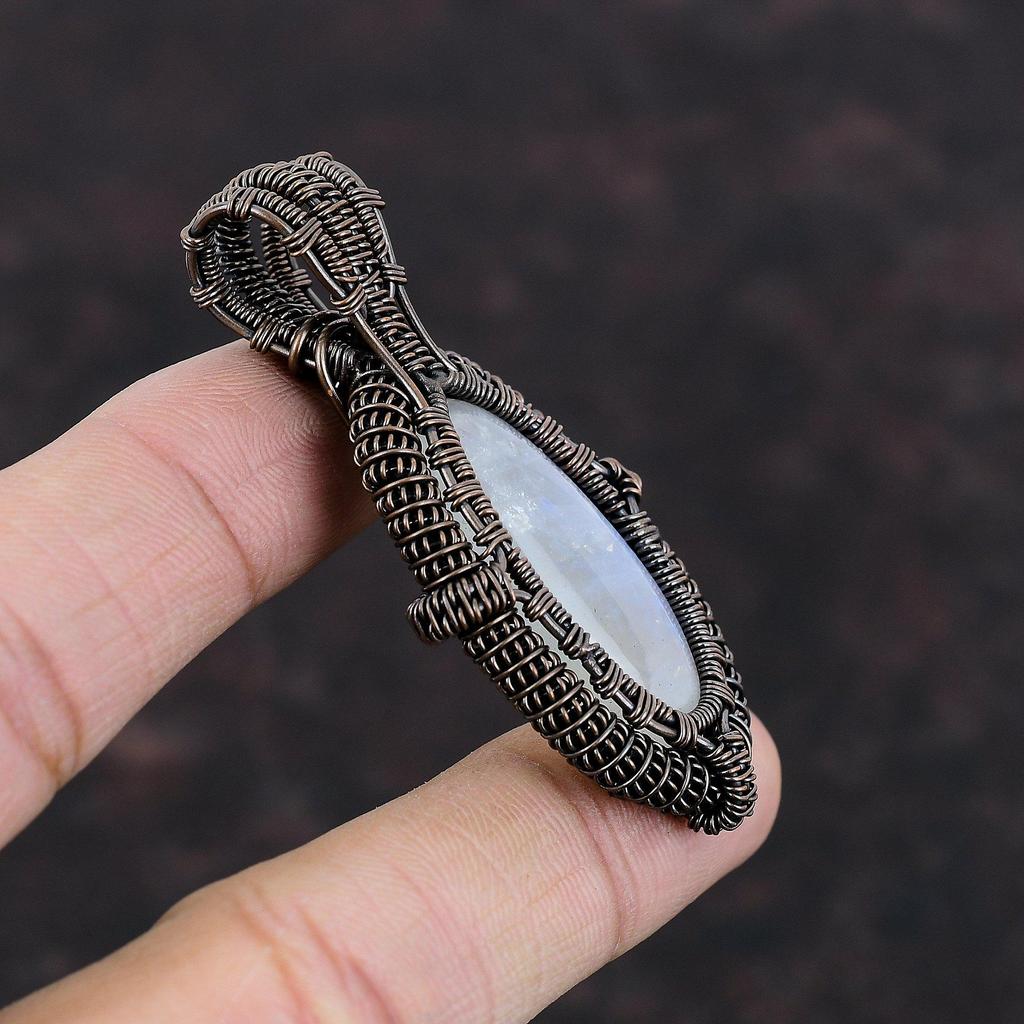 Радужный кулон с лунным камнем, медная проволока, кулон, ювелирные изделия из драгоценных камней высшего качества, кулон ручной работы, удивительный медный ювелирный кулон для подарка