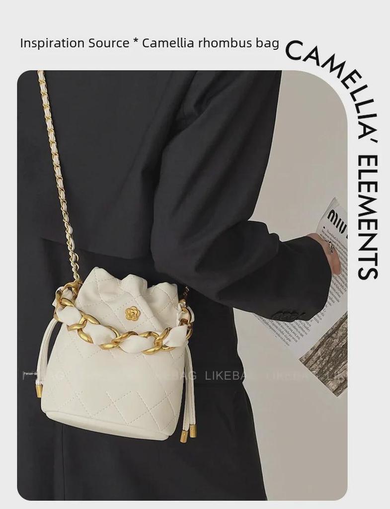 Женская сумка-ведро Camellia Fragrance Style высокого класса 2022: Одно плечо, сумка-мессенджер, аксессуар с бриллиантовой цепочкой
