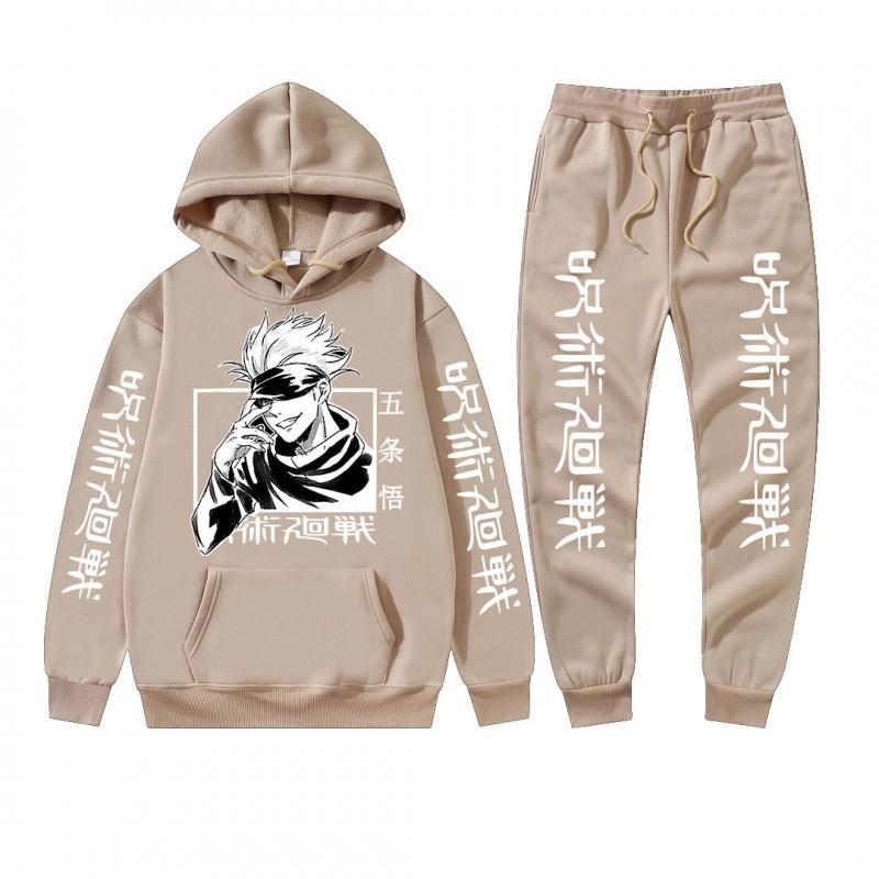 Mens Winter Hooded Sweatshirt Set With Jujutsu Kaisen Gojo Satoru Print Thick Casual Streetwear Tracksuit