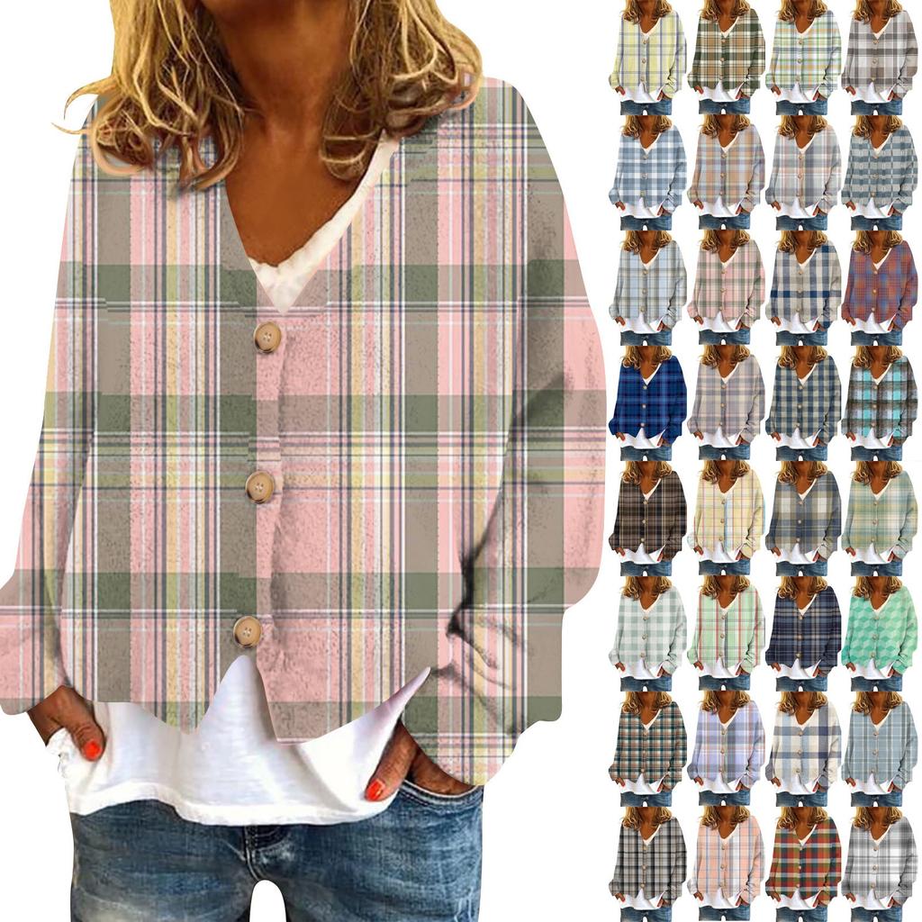 Women's Fashion Short Jacket Casual Long Sleeve Plaid Print Single Breasted Plush Top