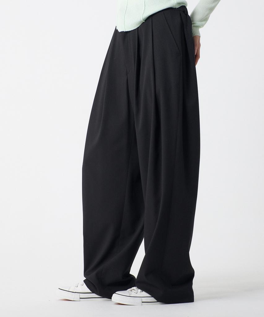 UNKNOWN PLANET Double-Pleat Wide Elastic Waist Slacks Dark Black