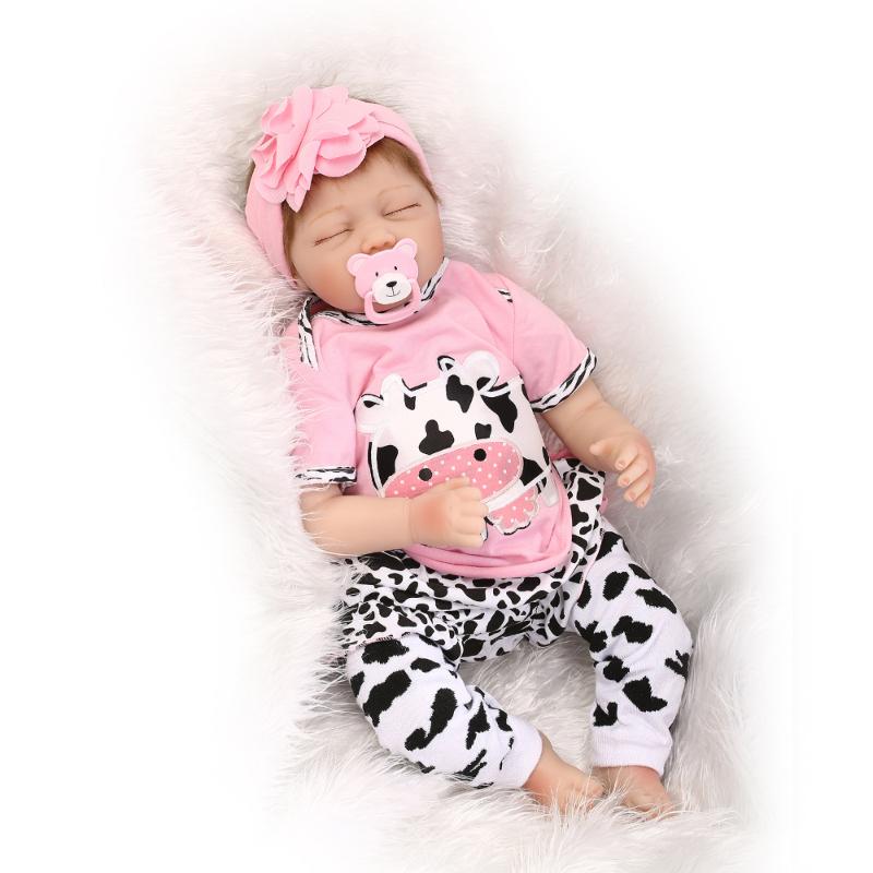 Popular 22 Inch Reborn Baby Dolls Sleeping Lifelike Soft Cloth Body Newborn Dolls Realistic Implanted Mohair Simulation Dolls for Kids Birthday Gfit