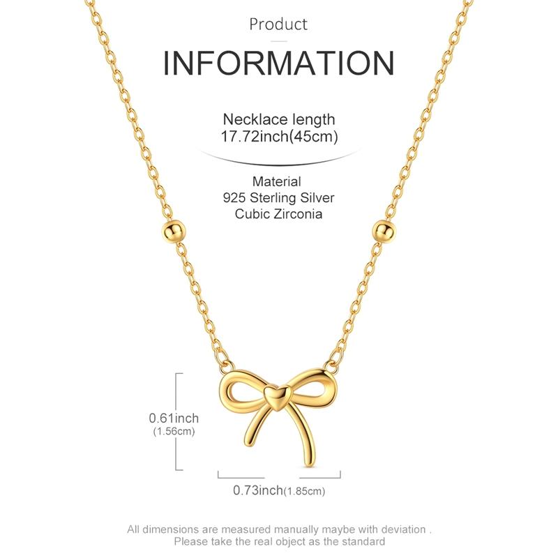Original 925 Sterling Silver Gold Bow Necklace For Women Cute Simple Exquisite For Party Jewelry Gift