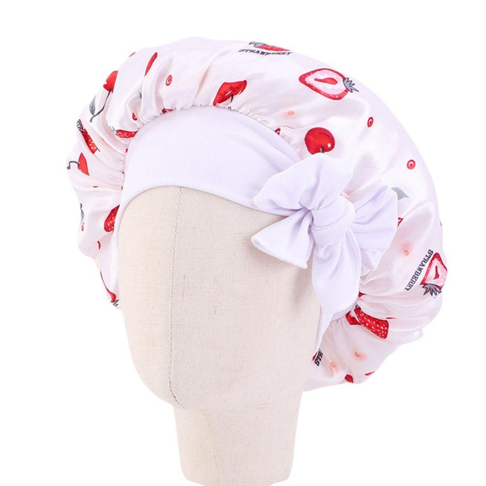 Boy Girls Flower Printed Band Bow Satin Bonnet Hair Beanie Shower Cap Sleep Hat