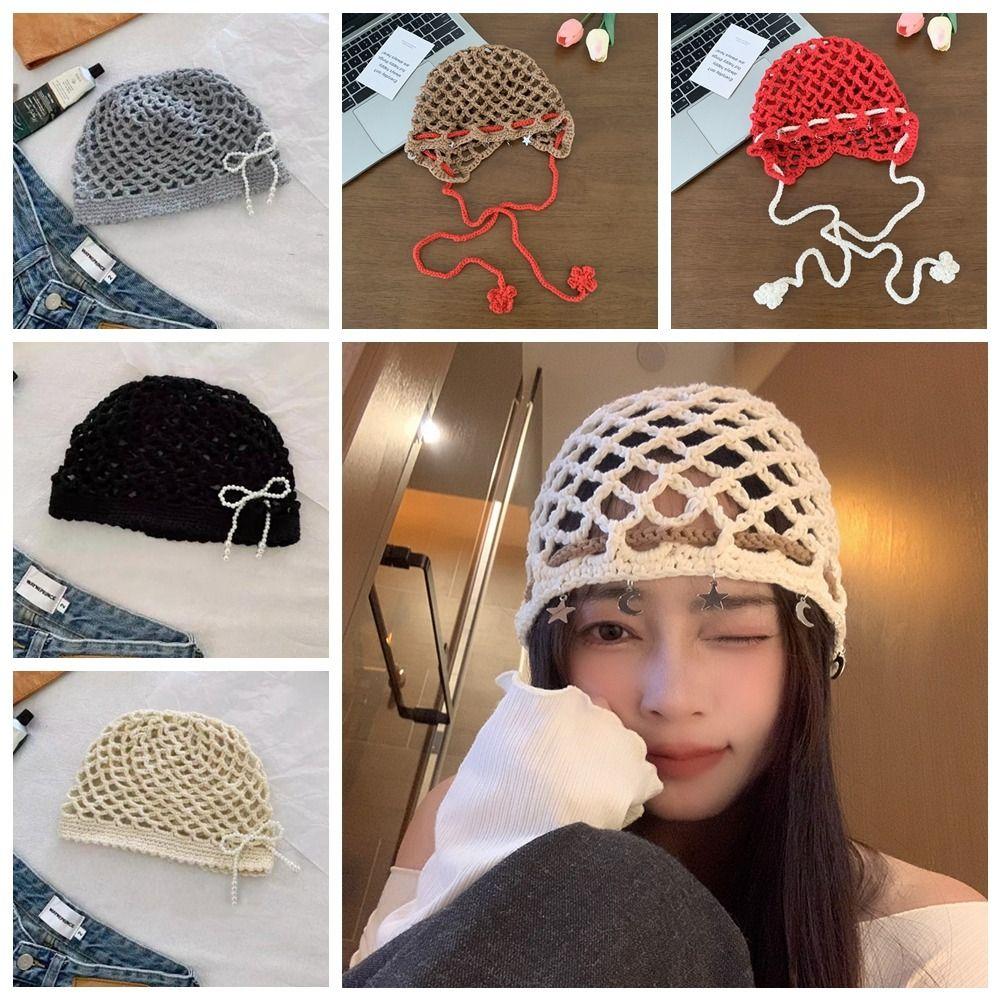 Weave Cap Tassel Pullover Hat Bohemian Korean Crochet Cap Vintage Hollow Knitted Beanies Hat  Women