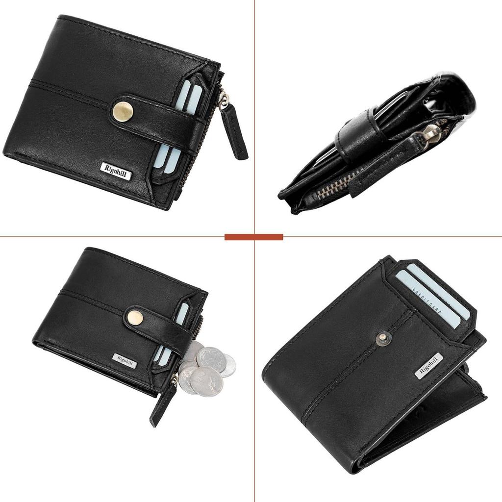 Мужской повседневный синий кошелек из натуральной кожи с RFID-меткой  (10 слотов для карт)