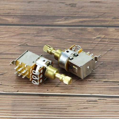 FLEOR 2 Pieces Guitar Bass Push-Push Potentiometer B500K Linear Tapered Copper Long Split Shaft Pot