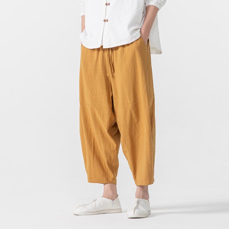 2025 Летние мужские повседневные брюки Классические хлопковые льняные брюки в китайском стиле Длинные винтажные мешковатые брюки Harajuku Широкие брюки мужские брюки