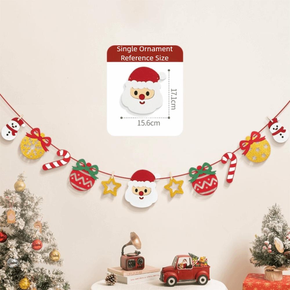 Felt Christmas Banner Elk Design Red Green Xmas Pull Flag Hanging Ornament Santa Design Party Banner Outdoor Decor