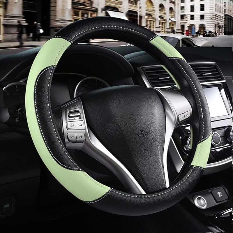 Leather Car Steering Wheel Cover, Non-Slip Car Wheel Cover Protector Breathable Microfiber Leather Universal Fit For Most Cars(Beige)