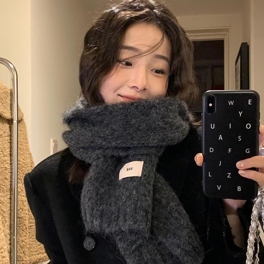 Knitted Wool Scarf With Wool Content, Women'S Autumn And Winter Extended Version, Thick And Luxurious, Solid Color Cashmere Scarf