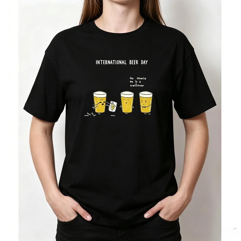 Funny Beer Day Modal T Shirt Unisex Unisex Casual Black White Short Sleeve Party Drinking Tops International Beer Day Black White