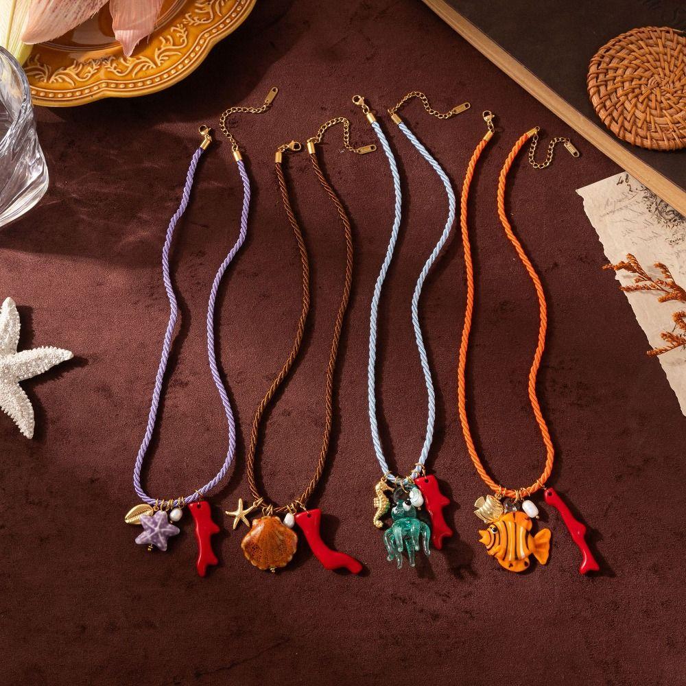 Necklace Set Resin Starfish Pendant Necklace Ethnic Style Dopamine Necklace Gift