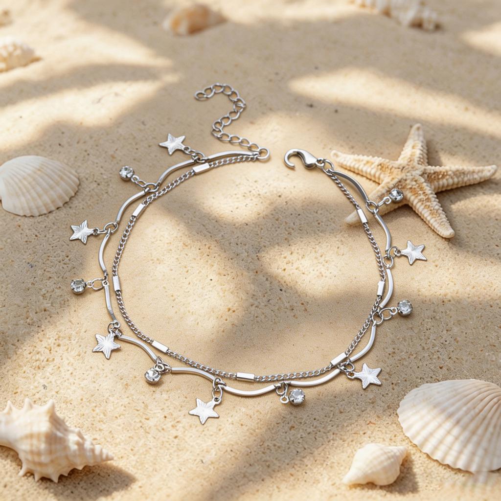 Double-layer butterfly metal cold wind anklet women's niche design sense gold chain foot chain tide