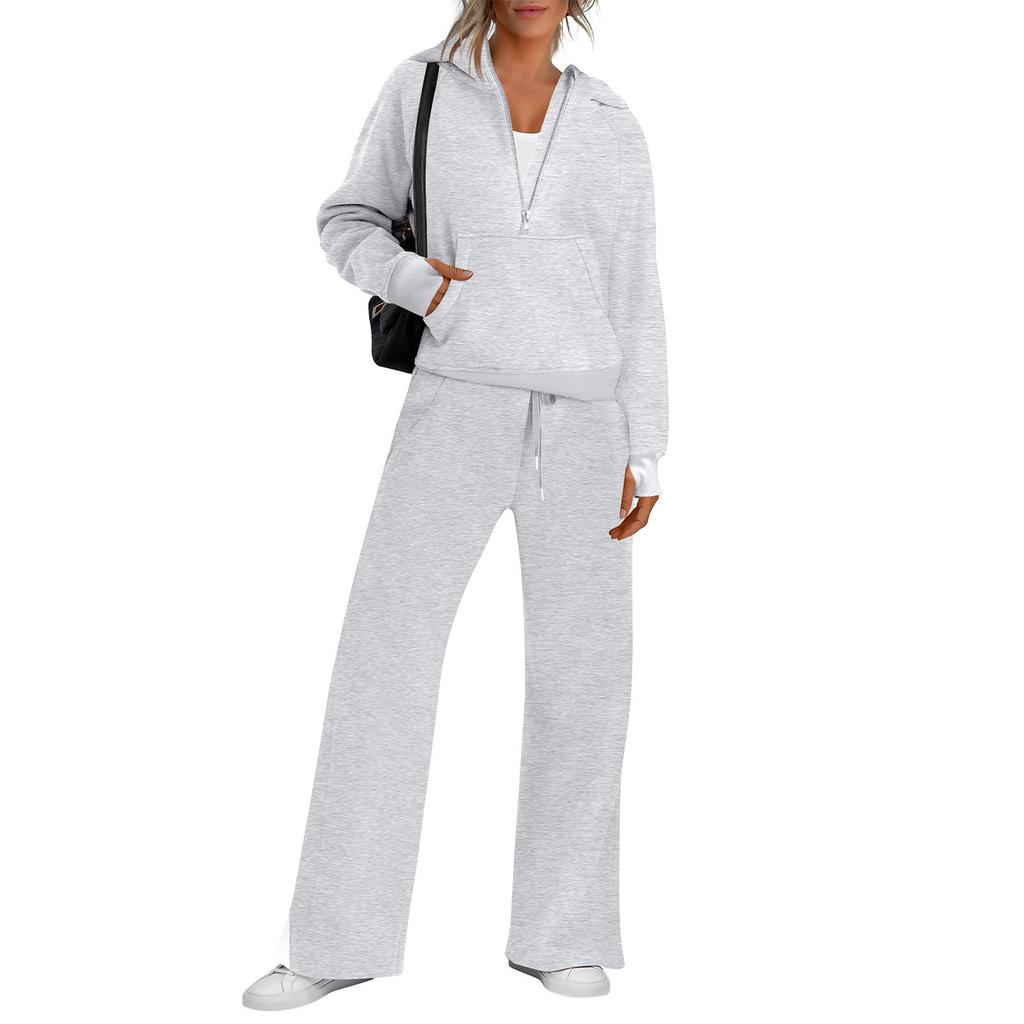Женская мода однотонная толстовка с длинным рукавом и капюшоном, топ и брюки, повседневный комплект из двух предметов для отдыха