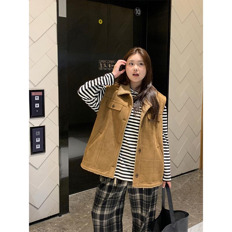 Женский большой замшевый кардиган из меха ягненка