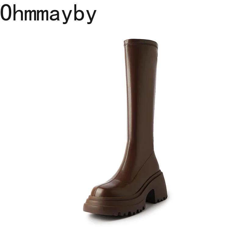 Fashion Chunky Women Knee-High Boots Fashion Back Zippers Platform Heel Long Booties Retro Style Autumn Winter Female Shoes