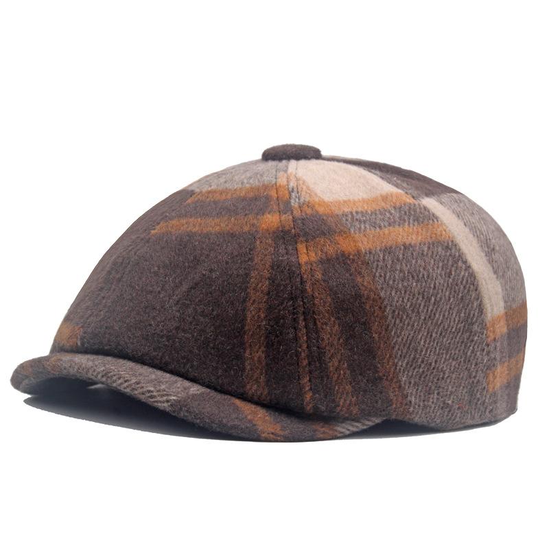 Клетчатая восьмиугольная шляпа, берет, осень-зима, мужская теплая шляпа вперед, шерстяная клетчатая шляпа газетчика, британская женская шляпа маляра