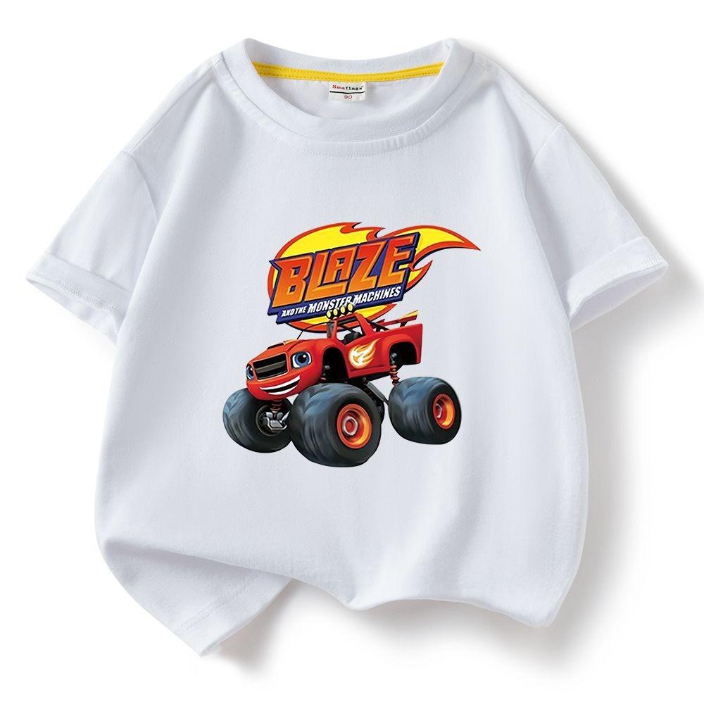 Детская однотонная футболка с коротким рукавом Blaze And The Monster Machines Детская мультяшная футболка для мальчиков и девочек Летняя футболка с круглым вырезом