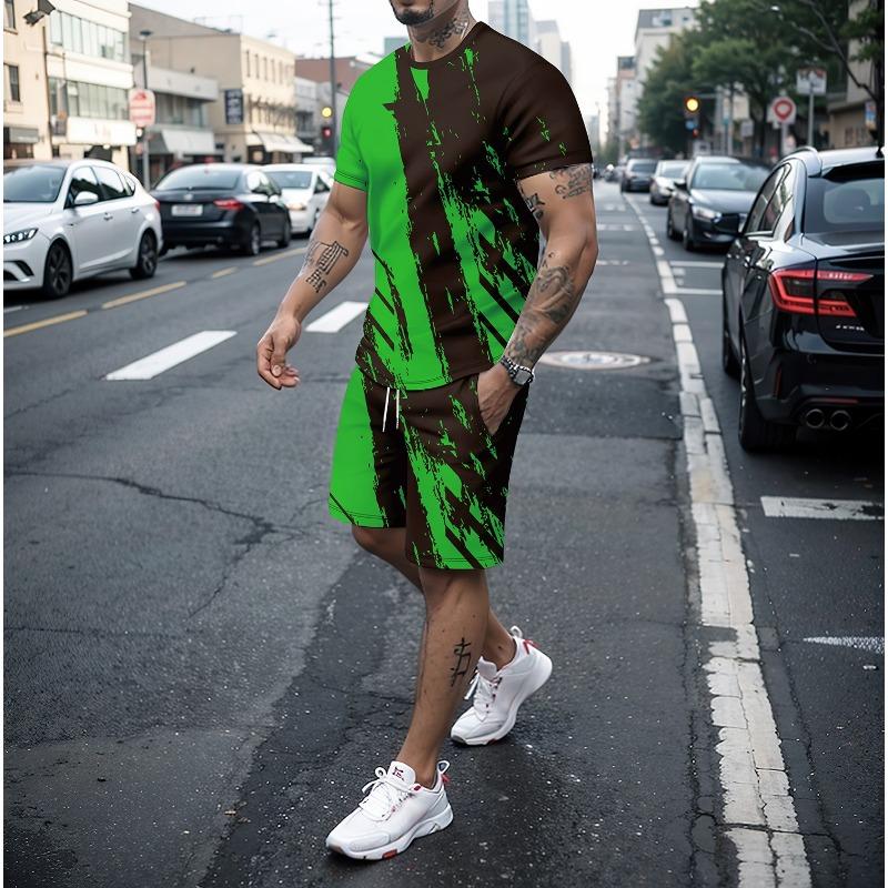 Летняя линия сращивания 3D принт футболки шорты комплекты мужские спортивные костюмы свободный короткий рукав футболка брюки комплект мужские костюмы одежда
