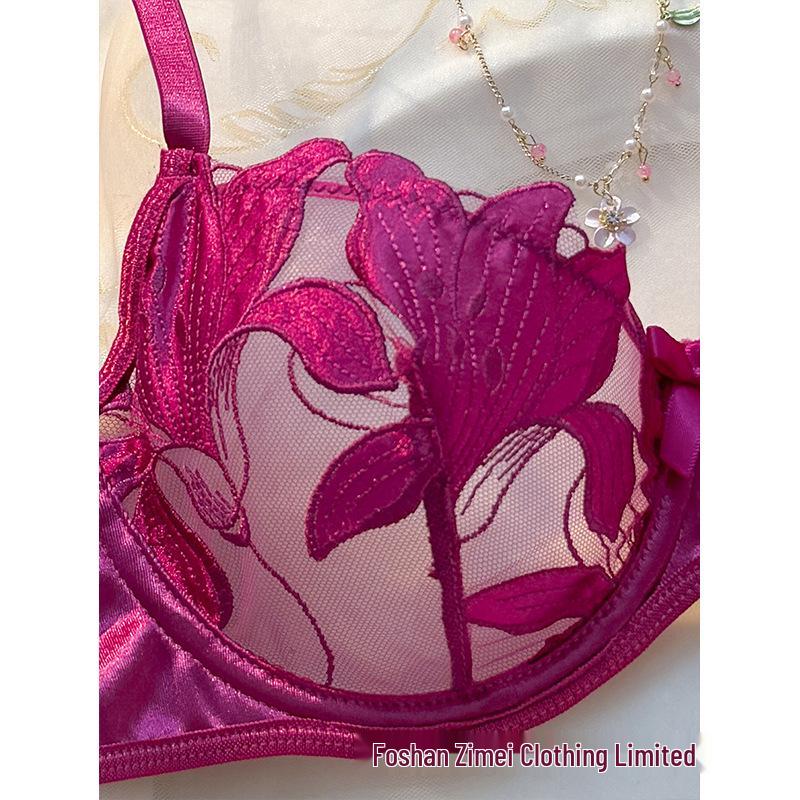 Французская цветочная элегантность: Сексуальный тонкий комплект бюстгальтера для большой груди 24130