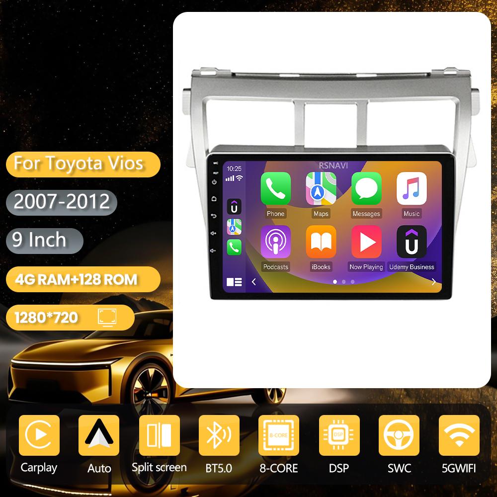 Android 16 pour Toyota Vios Yaris 2007 - 2012 Carplay auto autoradio GPS lecteur multimédia DSP caméra 360° contrôle par application Snapdragon