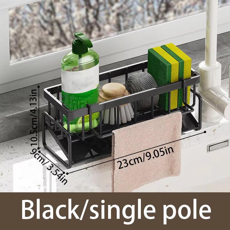 Черно-белая стойка для хранения кухонных принадлежностей для мытья раковины, кухонная дренажная стойка из нержавеющей стали, стойка для хранения губок и средств для чистки