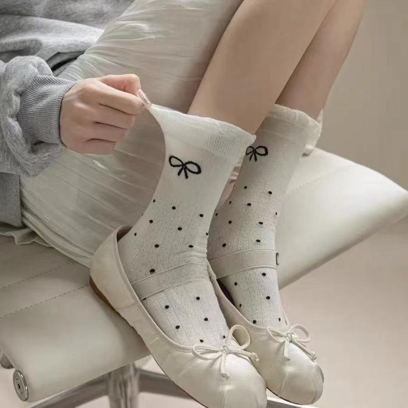 Модные носки Женские Весенне-осенние Новые Хлопковые носки средней длины с вышивкой в виде бантика