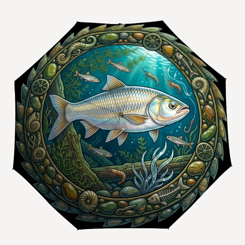 Underwater Scene pattern umbrella, portable and foldable design, 8 ribs, a casual accessory for Halloween, Christmas, and birthday gifts.