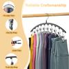 1pc Curved Shape Hanger, Metal Yoga Pants Hangers, Pants Hanger With 10 Clothespins, Space Saving Hanging Hangers, Closet Organizer W/Rubber Coated