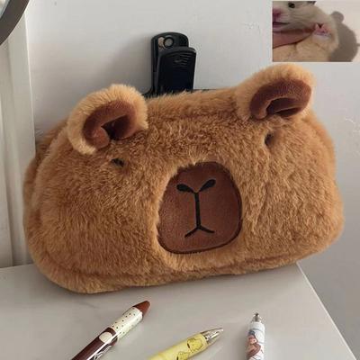Милая плюшевая игрушка-капибара, пенал, вместительная косметичка, стильная школьная сумка для канцелярских принадлежностей, многофункциональная сумка для хранения.