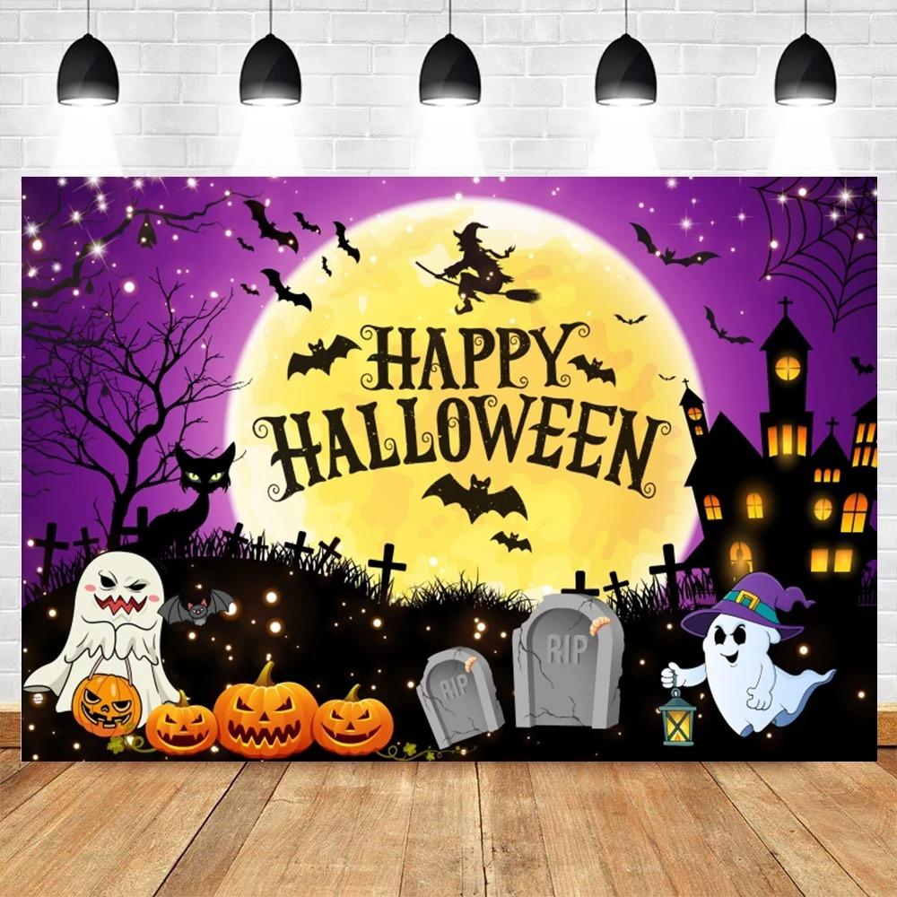 Счастливого Хэллоуина вечеринка украшение подвесная ткань ужас луна тыква ведьма летучая мышь замок фотостудия фон ткань