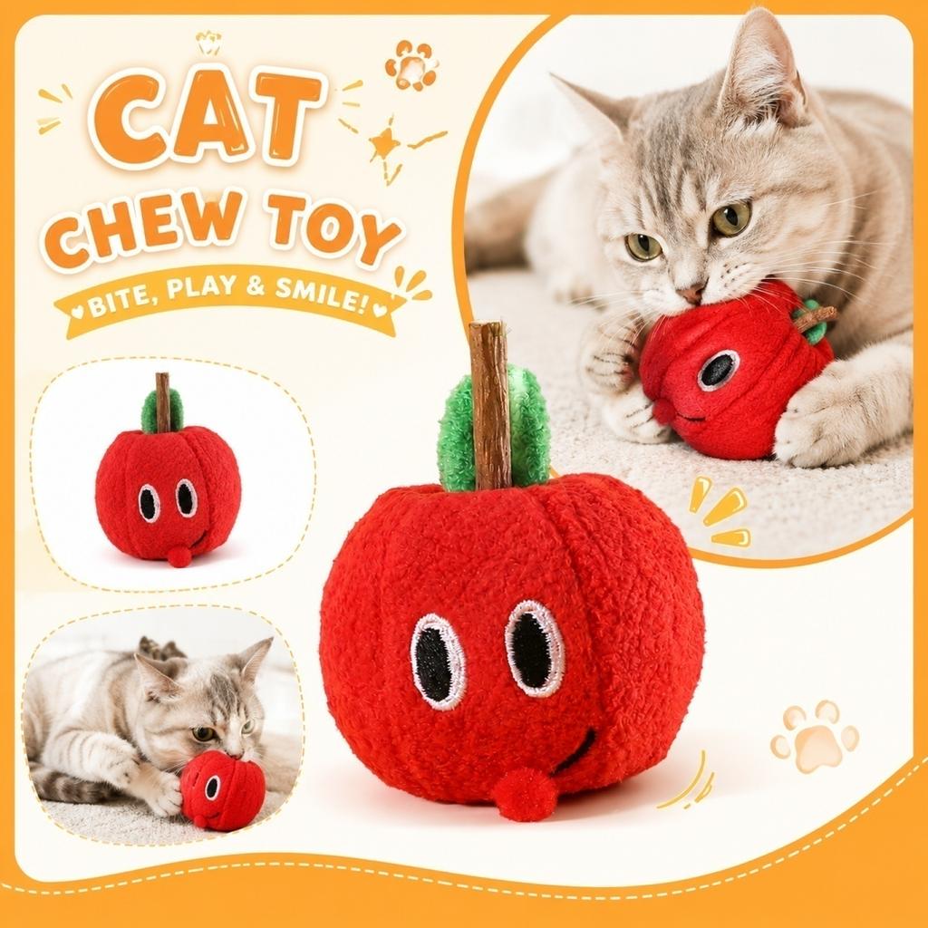 Прочная игрушка-грызун для кошек, мягкая плюшевая, в форме яблока, с кошачьей мятой, интерактивная, для самостоятельной игры и поддержания здоровья зубов
