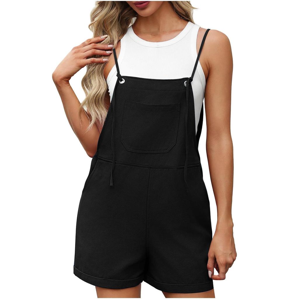 Womens Shorts Overalls Sleeveless Adjustable Strap Short Rompers Jumpsuit With Pockets