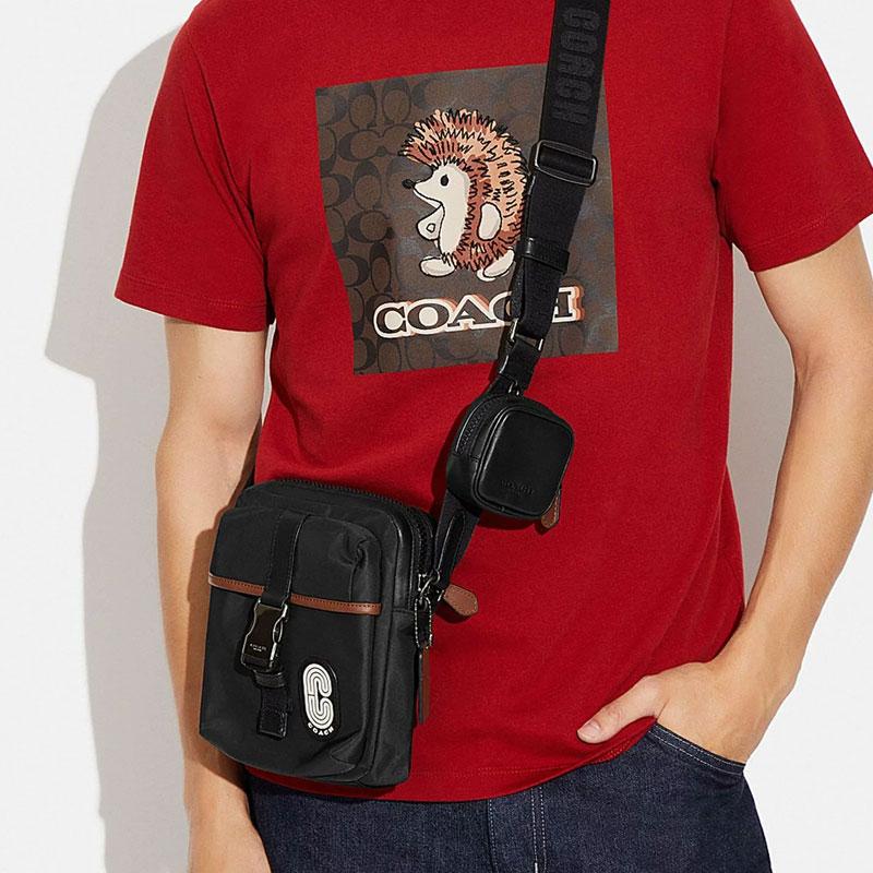 Coach Макс. 18 однотонных регулируемый плечевой ремень кожаный кошелек сумка через плечо маленькие мужские сумки Черный C9836-QBBK