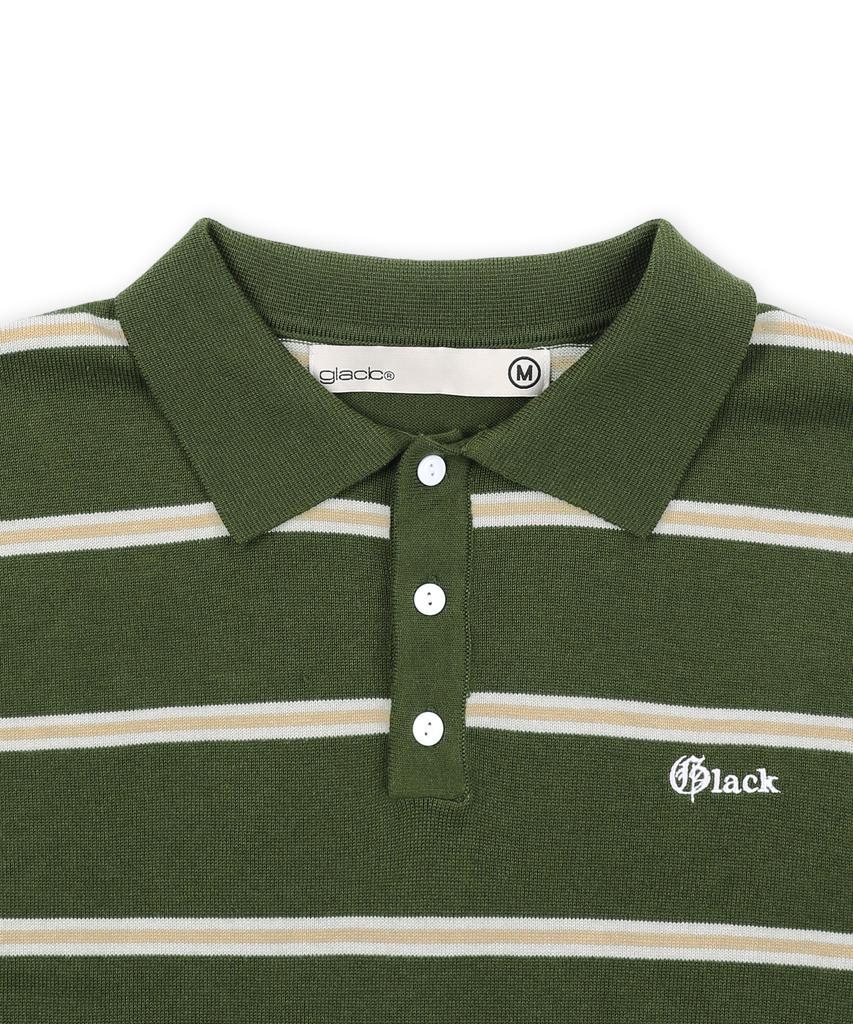 GLACK Gnt016 Mobster Striped Collar Knit (Olive)