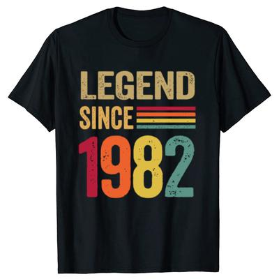 Смешные подарки на 40 лет Легенда с 1982 года Графические футболки 100% хлопок Мужские повседневные футболки Свободные оверсайз Уличная одежда Футболка