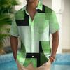 Men's geometric color block patchwork shirt Button shirt Short-sleeved fashion casual summer lapel 3D printing with pocket shirt