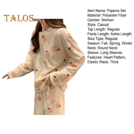 2 шт./комплект Женская зимняя пижама с круглым вырезом и рисунком медведя и персика, длинный рукав, коралловый флис, домашняя одежда, топ и штаны, комплект, свободная домашняя одежда для женщин