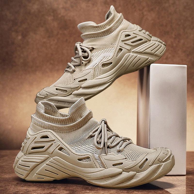 Летние сетчатые туфли с плетением Fly-woven 2025, дышащие и легкие, чехол для ног, платформа, спортивная обувь, уличные повседневные, папины туфли, мужские, мягкая подошва