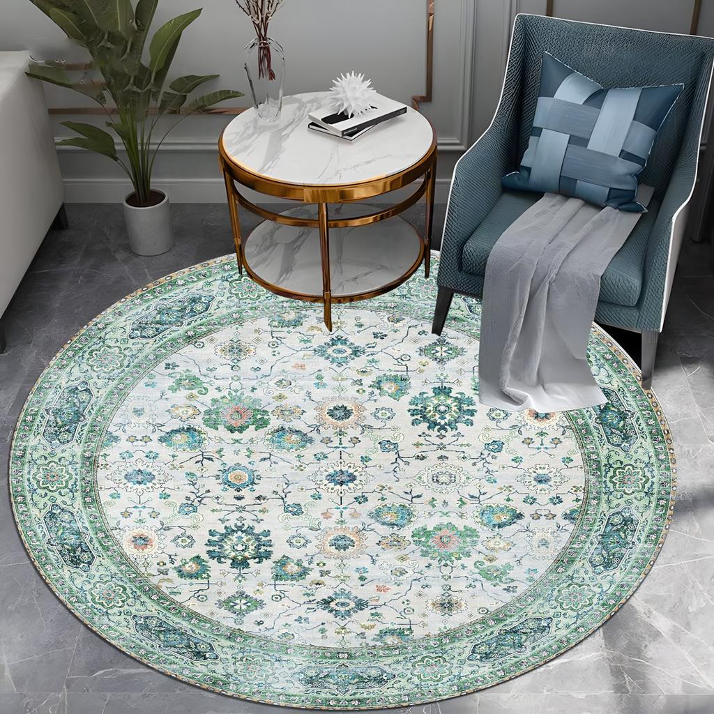 Mandala Print Round Carpet Nordic Modern Living Room Anti-Slip Rug Coffee Table Foot Pad Bedroom Floor Mats Bay Window Chair Mat