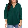 Women's Summer Chiffon Loose 7-quarter Sleeve V-neck Plus Size Shirt