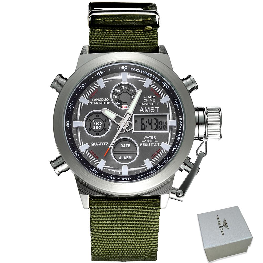 Original AMST Men Watch 50m Waterproof Digital Quartz Analog Led Dual Display Men Sport Military Watches Male Relogio Masculino