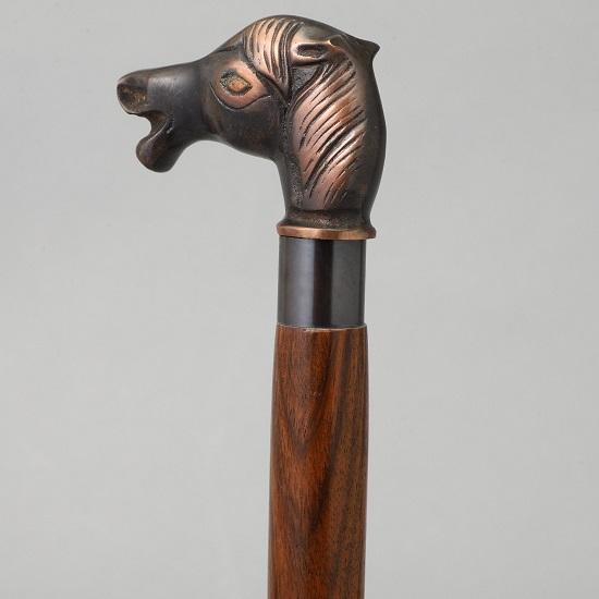 Деревянная трость премиум-класса Красивая голова лошади Серебро, золото, антикварная голова 91,44 см