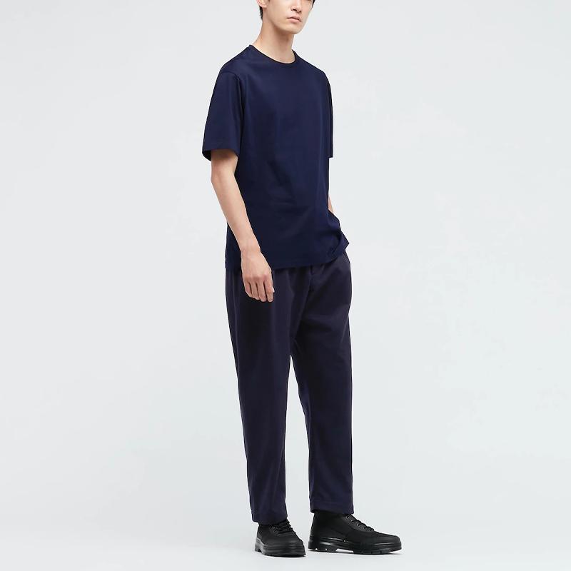 Uniqlo Мужская футболка с коротким рукавом и круглым вырезом однотонная хлопковая X Jil Sander Синий 436133-69